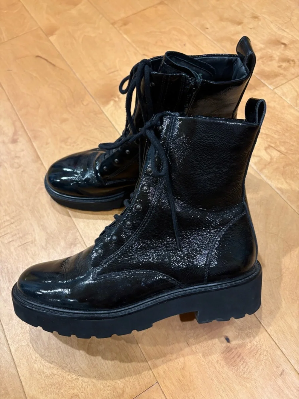 Paul Green black crinkled patent leather combat  boots sz 7.5 (UK5)